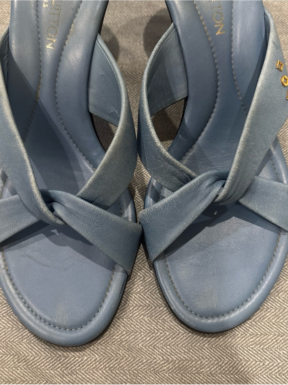 Louis Vuitton Light Blue Leather Crisscross Slide Sandals - Picture 6 of 9
